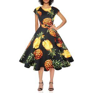 Women's 1950 Boatneck Cap Sleeve Vintage Swing Cocktail Party Dress with Pockets